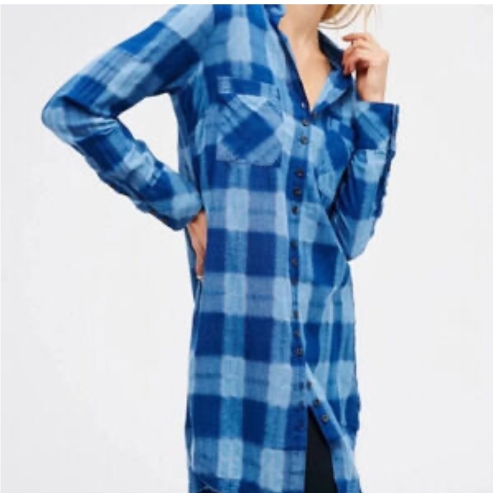 Blue Plaid Denim free people dress size small